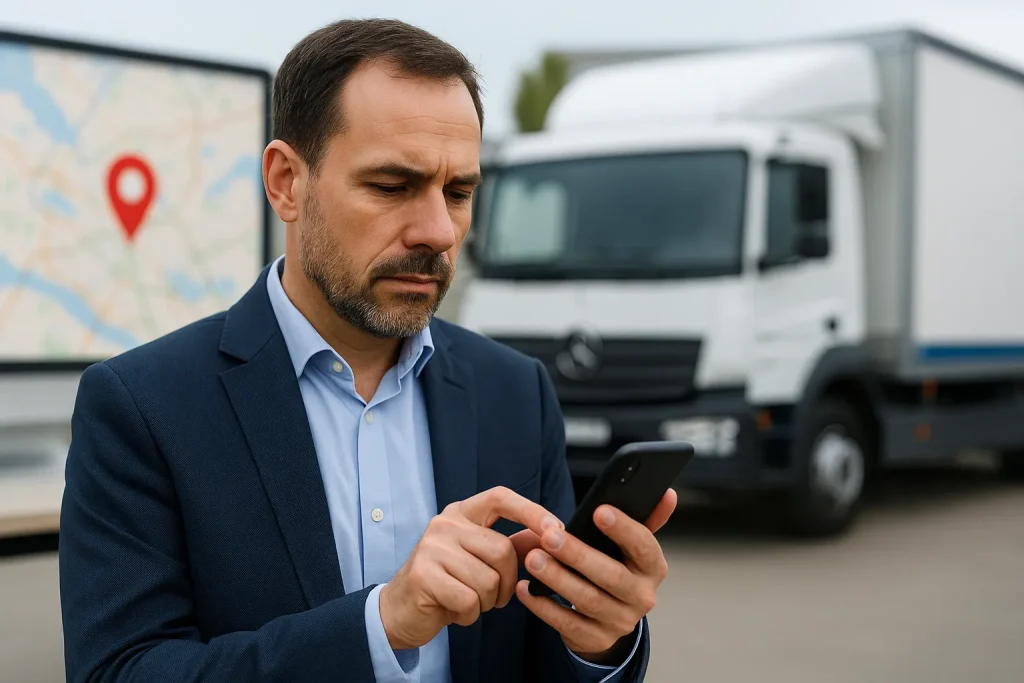 gestor analisando sua frota pelo smartphone