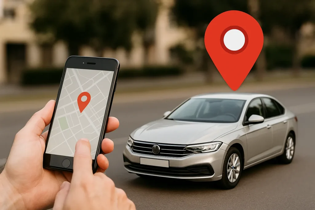 Carro sendo rastreado por smartphone
